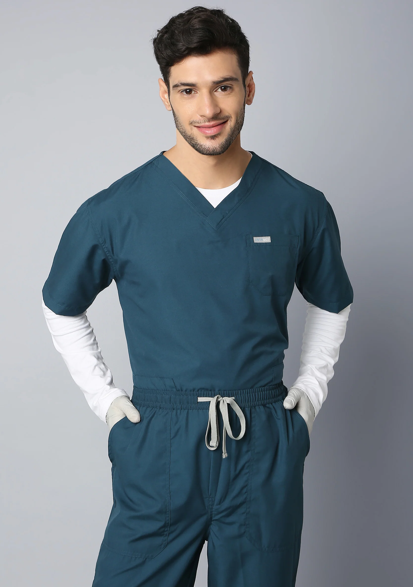 Classic Men's 3-Pocket (Forest Green) Scrub Top