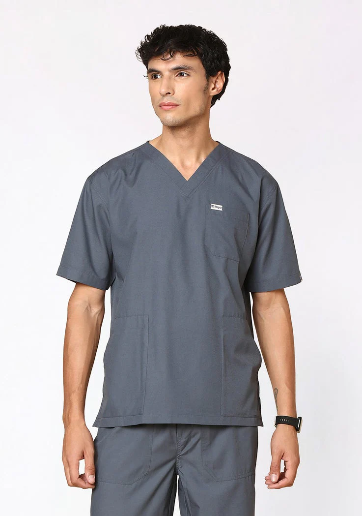 Classic Men's 3-Pocket (Heather Grey) Scrub Top