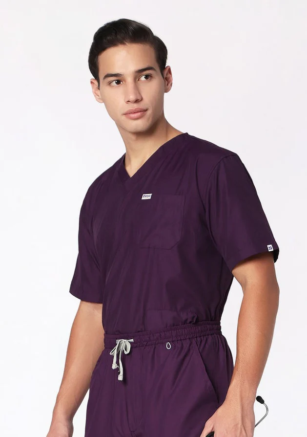 Classic Men's 3-Pocket (Wine) Scrub Top