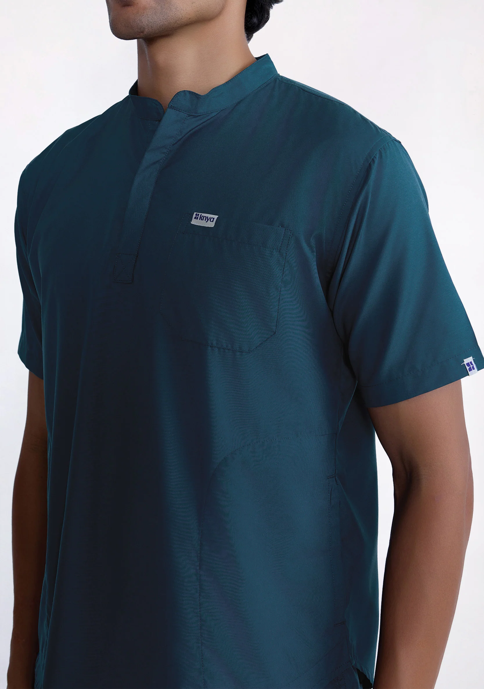 Classic Men's Mandarin Collar (Forest Green) Scrub - Image 2