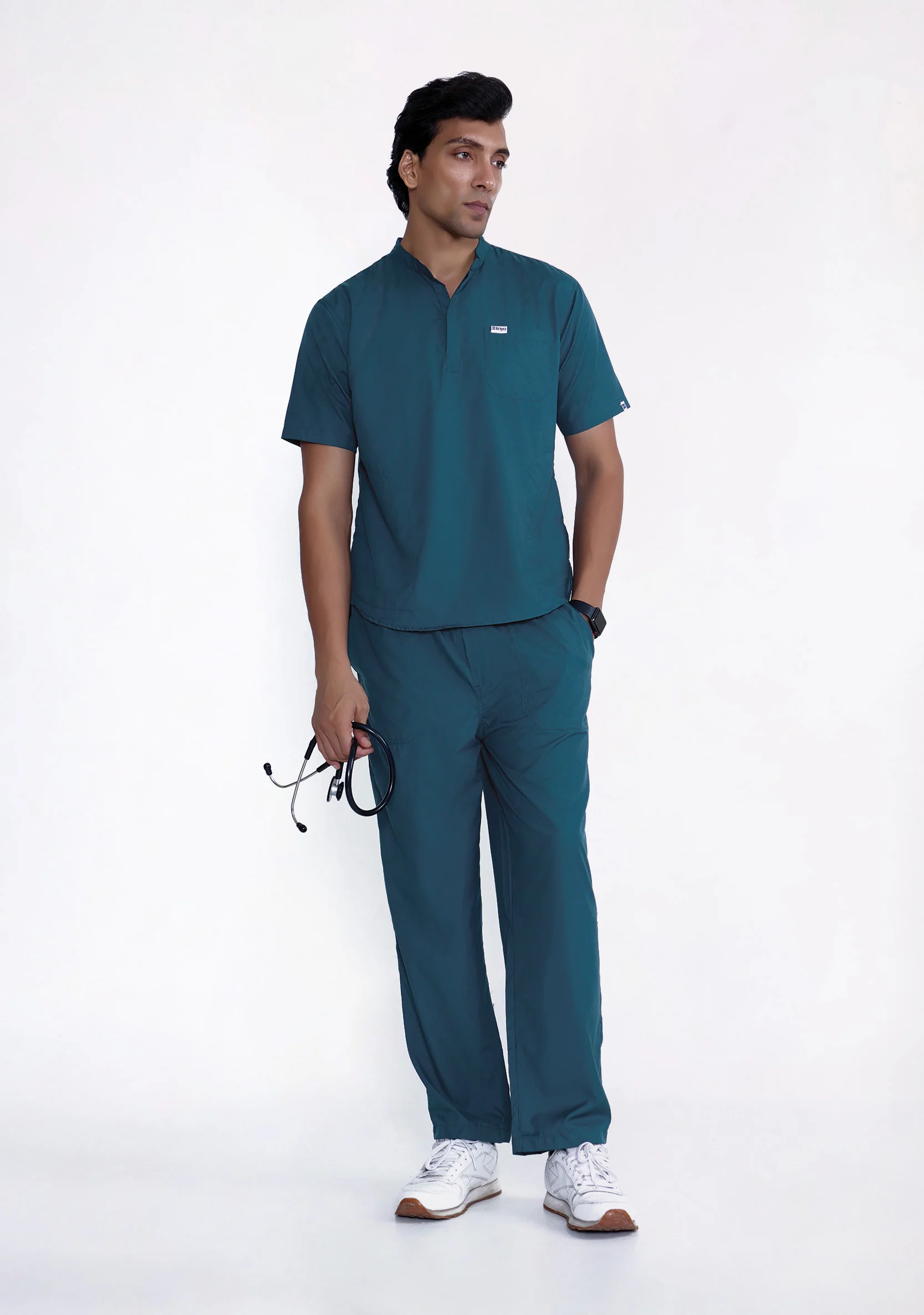 Classic Men's Mandarin Collar (Forest Green) Scrub - Image 6