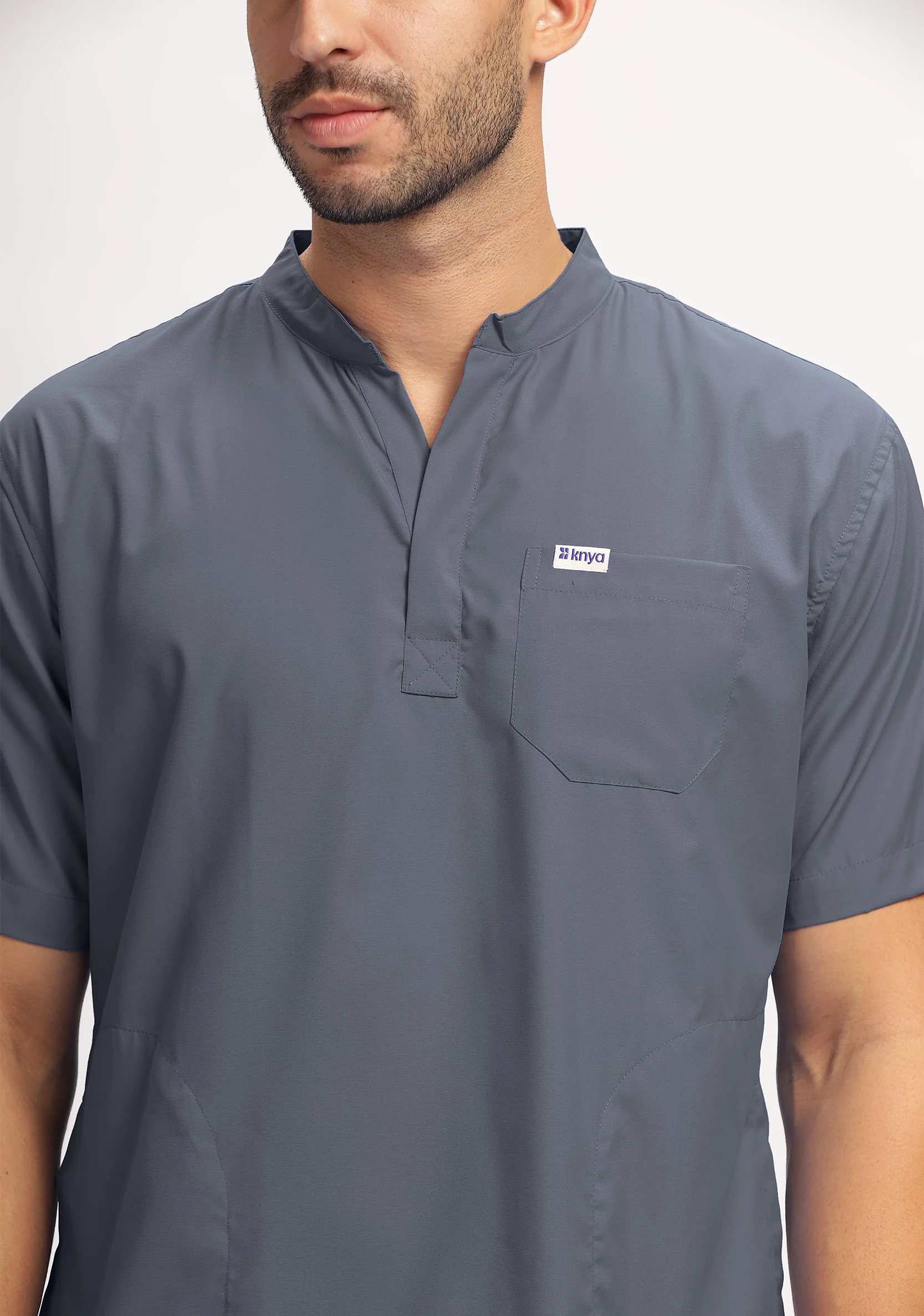 Classic Men's Mandarin Collar (Heather Grey) Scrub - Image 2