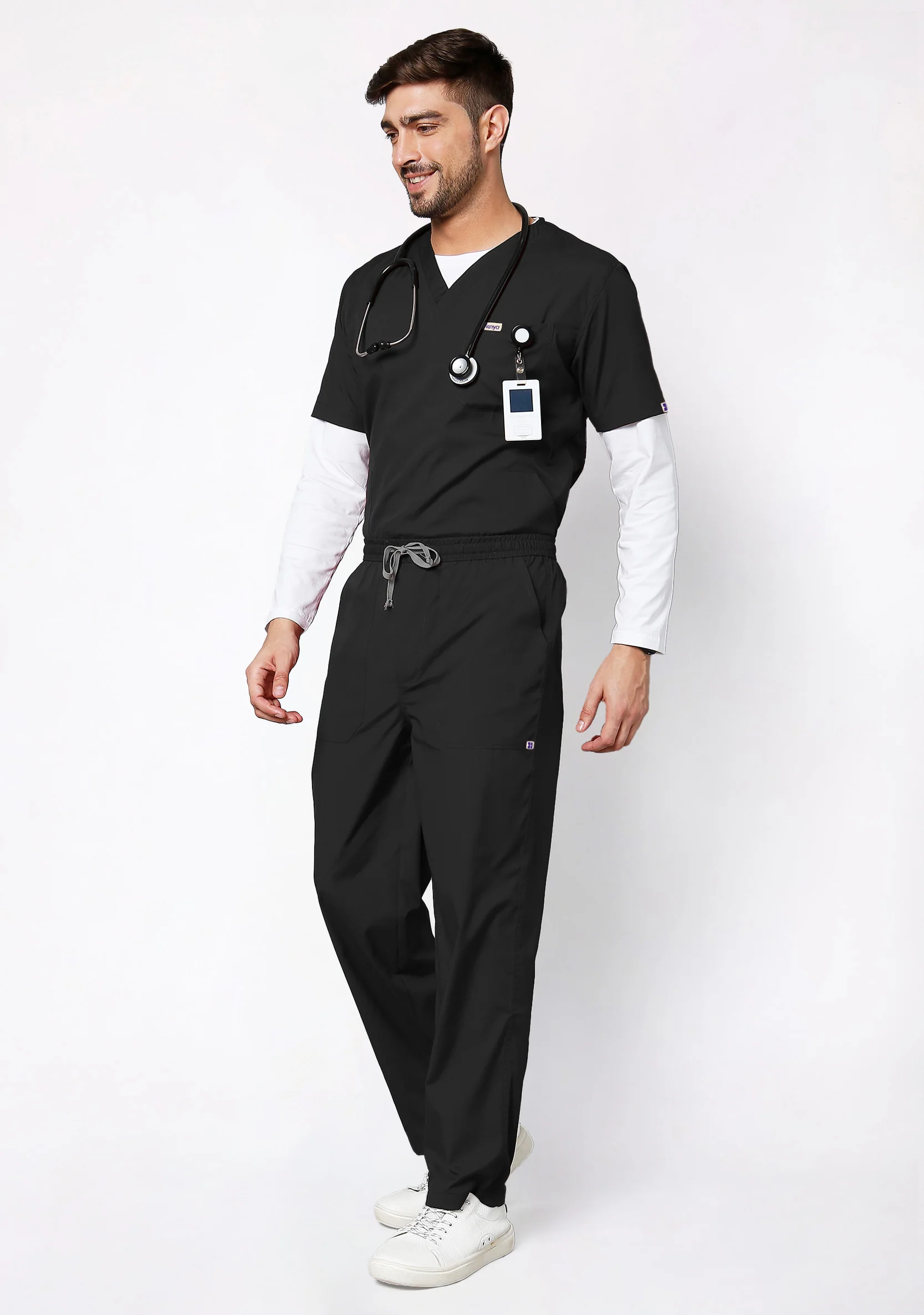 Classic Men's V-Neck (Black) Plus Size Scrub - Image 3