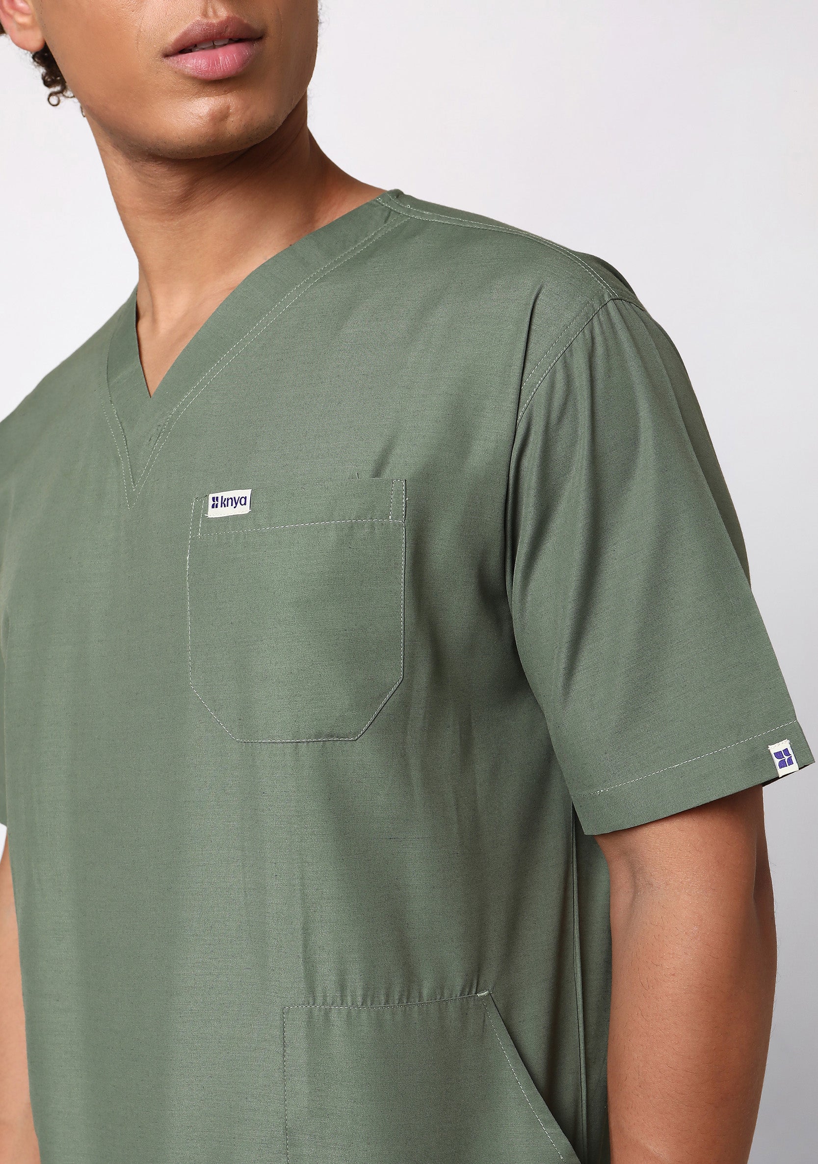 Classic Men's V-Neck (Olive) Plus Size Scrub - Image 2