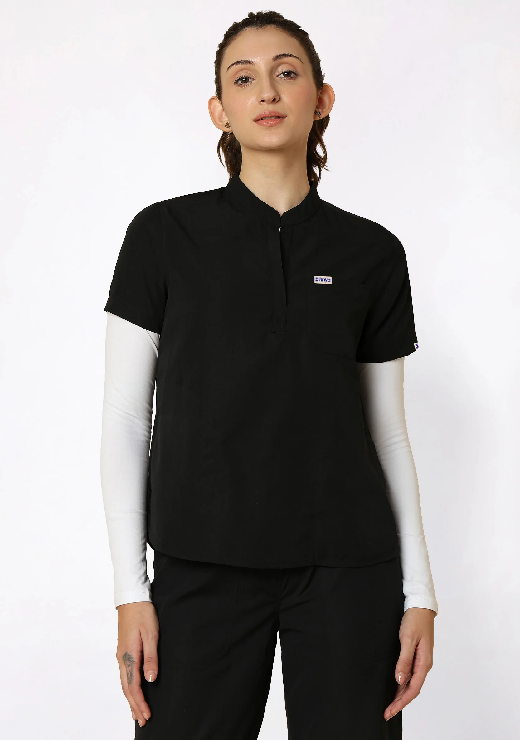 Classic Women's Mandarin Collar (Black) Scrub - Image 6