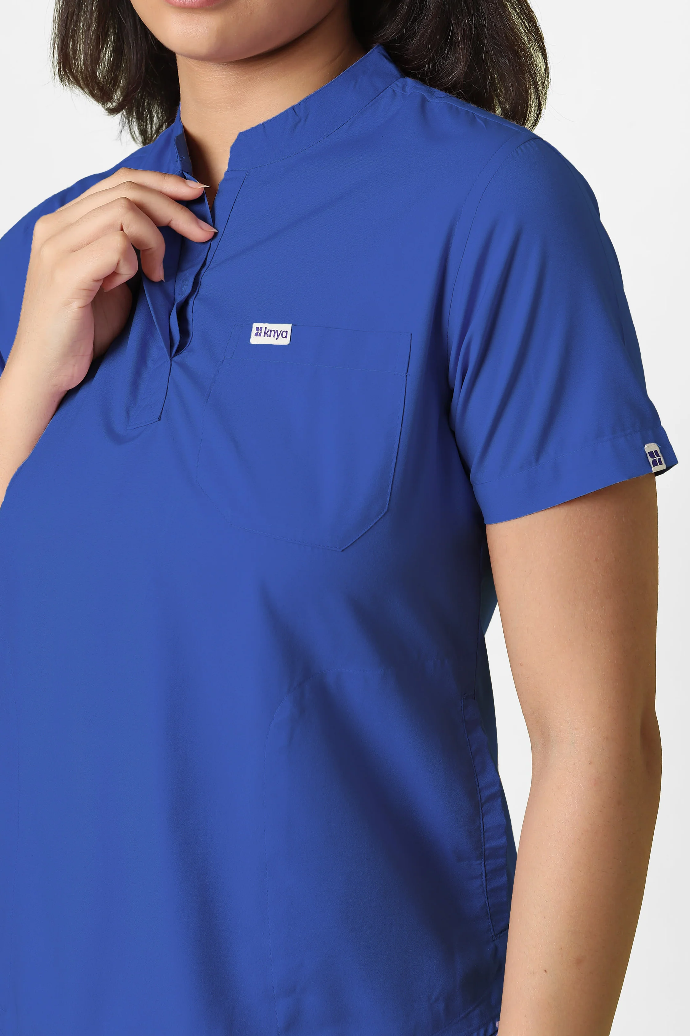 Classic Women's Mandarin Collar (Galaxy Blue) Scrub - Image 2