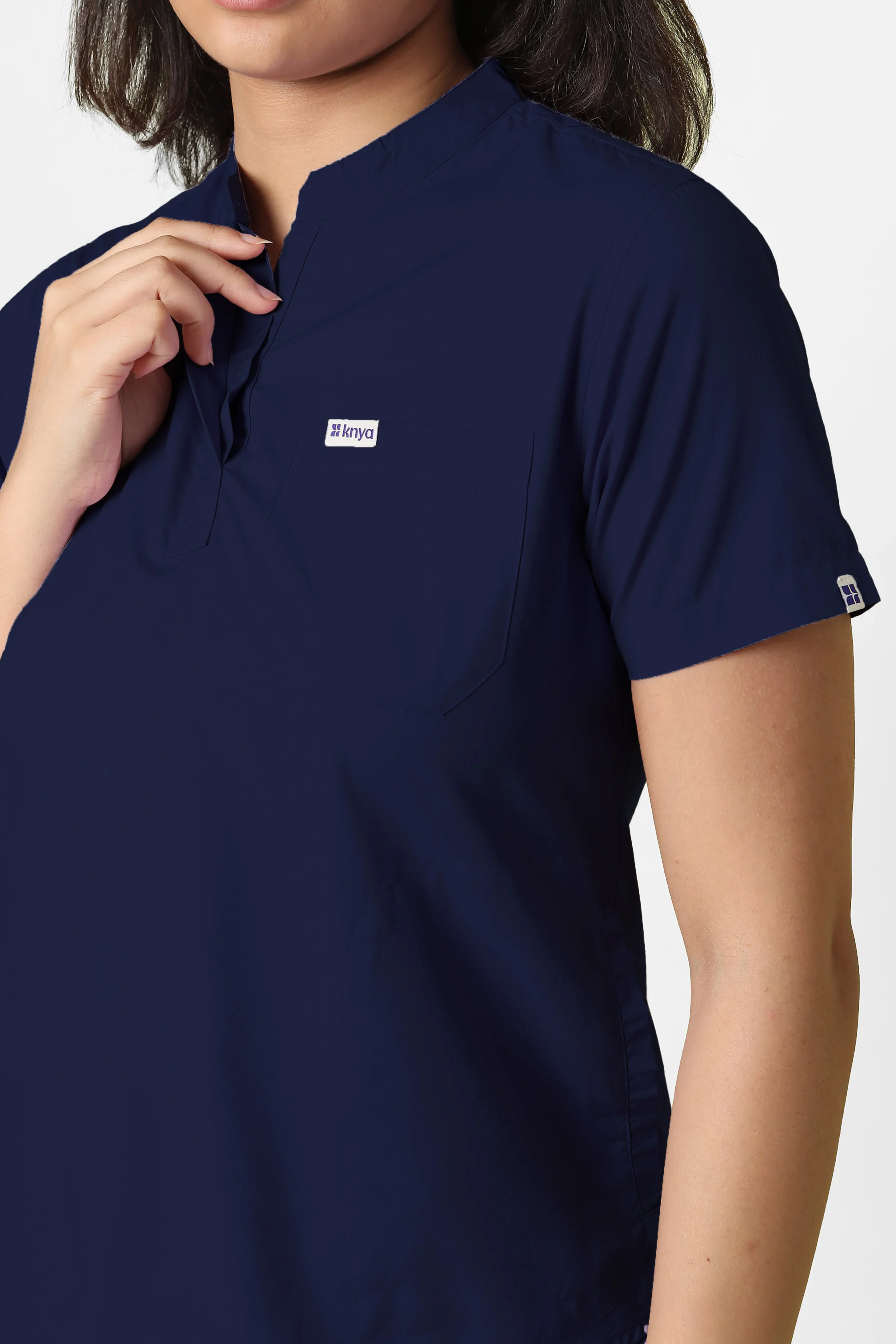 Classic Women's Mandarin Collar (Navy) Scrub - Image 2