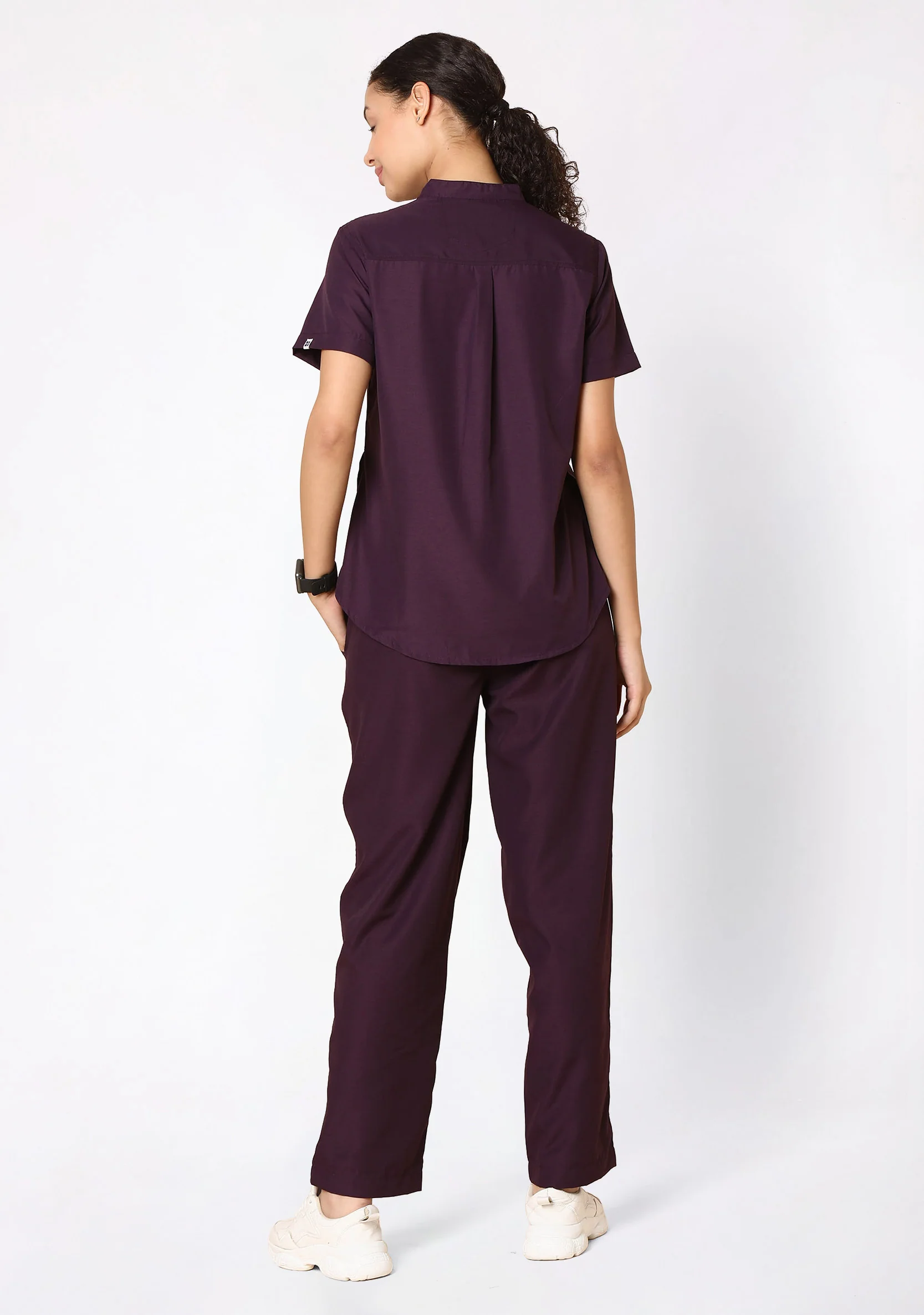 Classic Women's Mandarin Collar (Wine) Scrub - Image 4