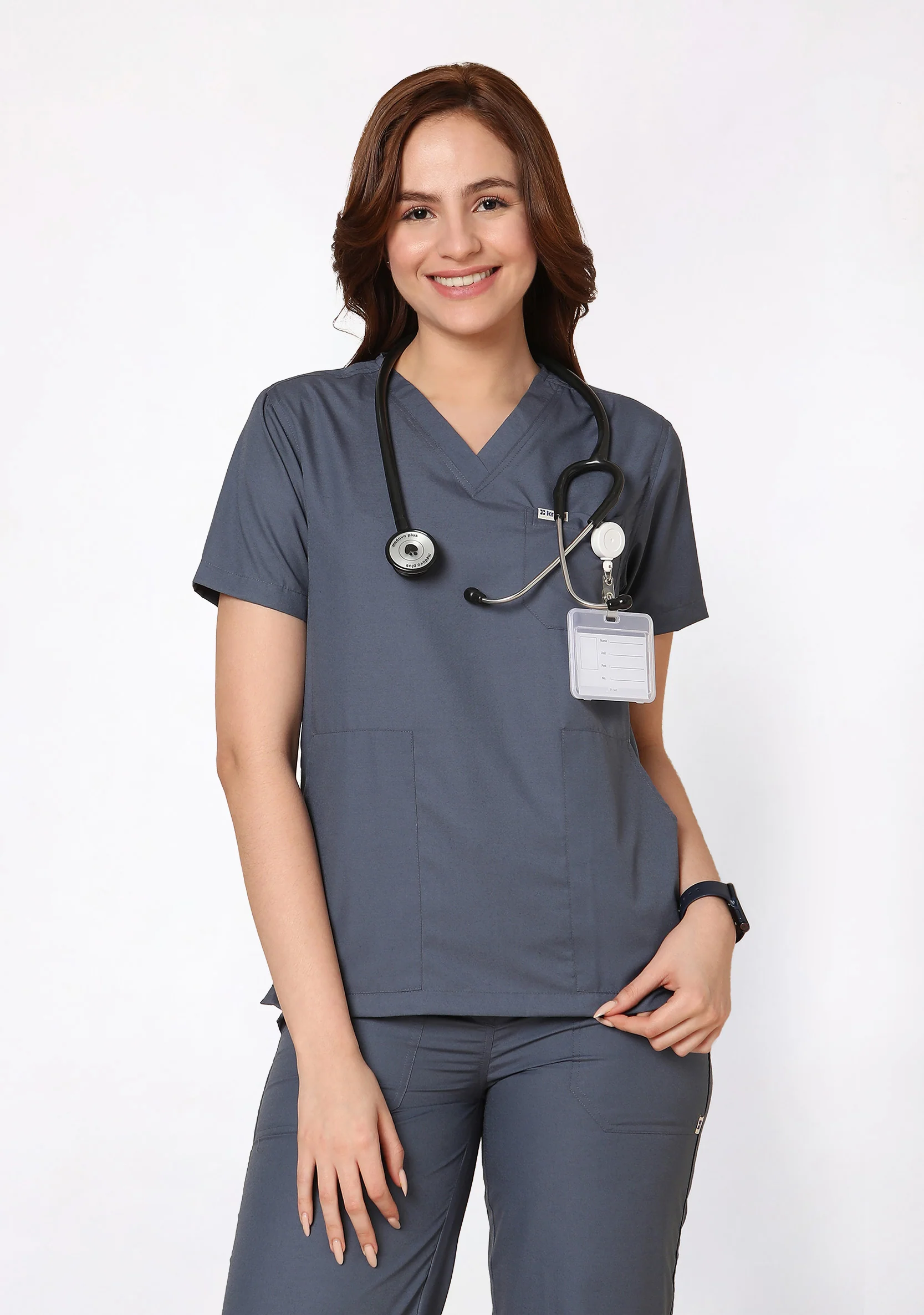 Classic Women's V-Neck (Heather Grey) Scrub - Image 2
