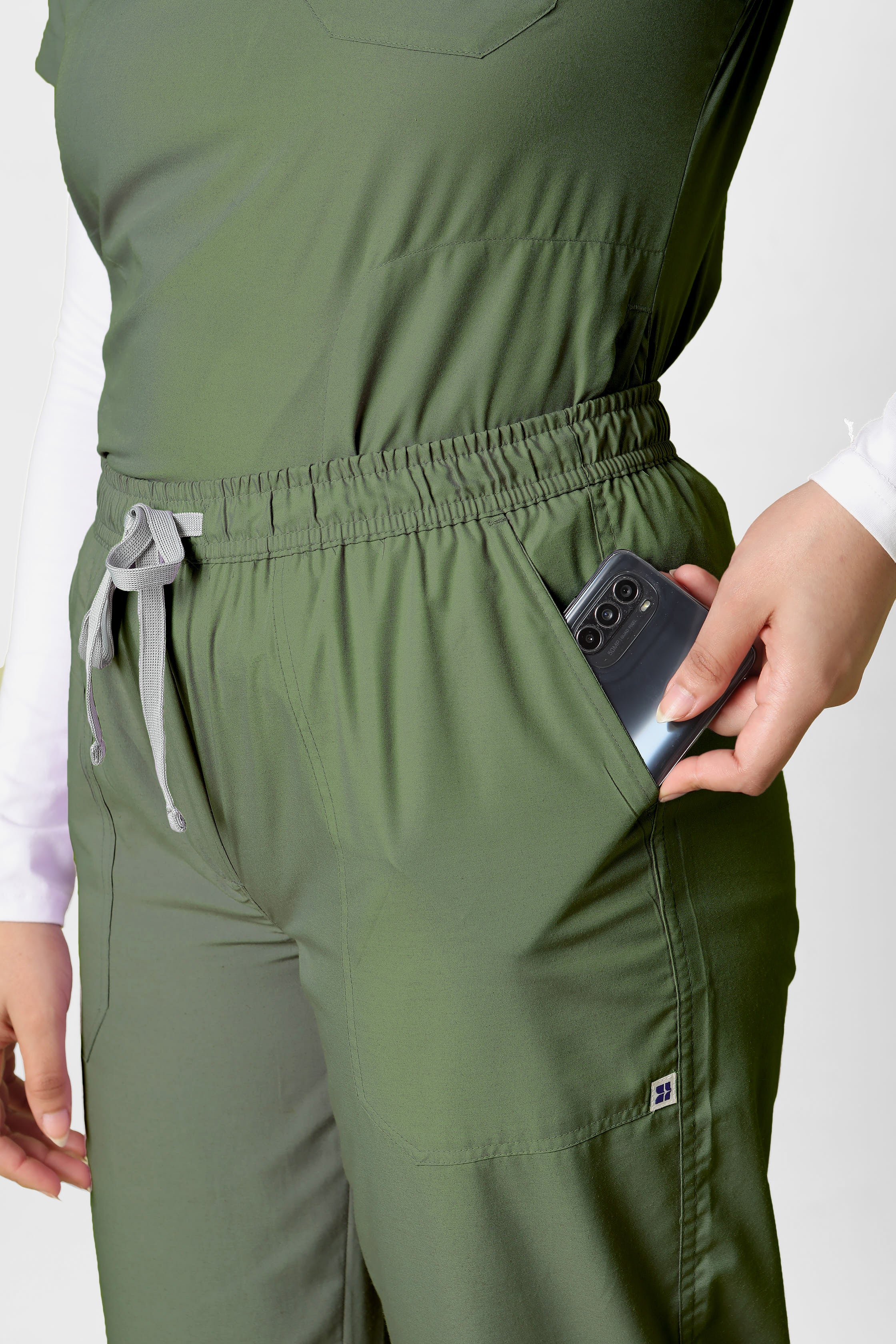 Classic Women's Mandarin Collar (Olive) Plus Size Scrub - Image 3