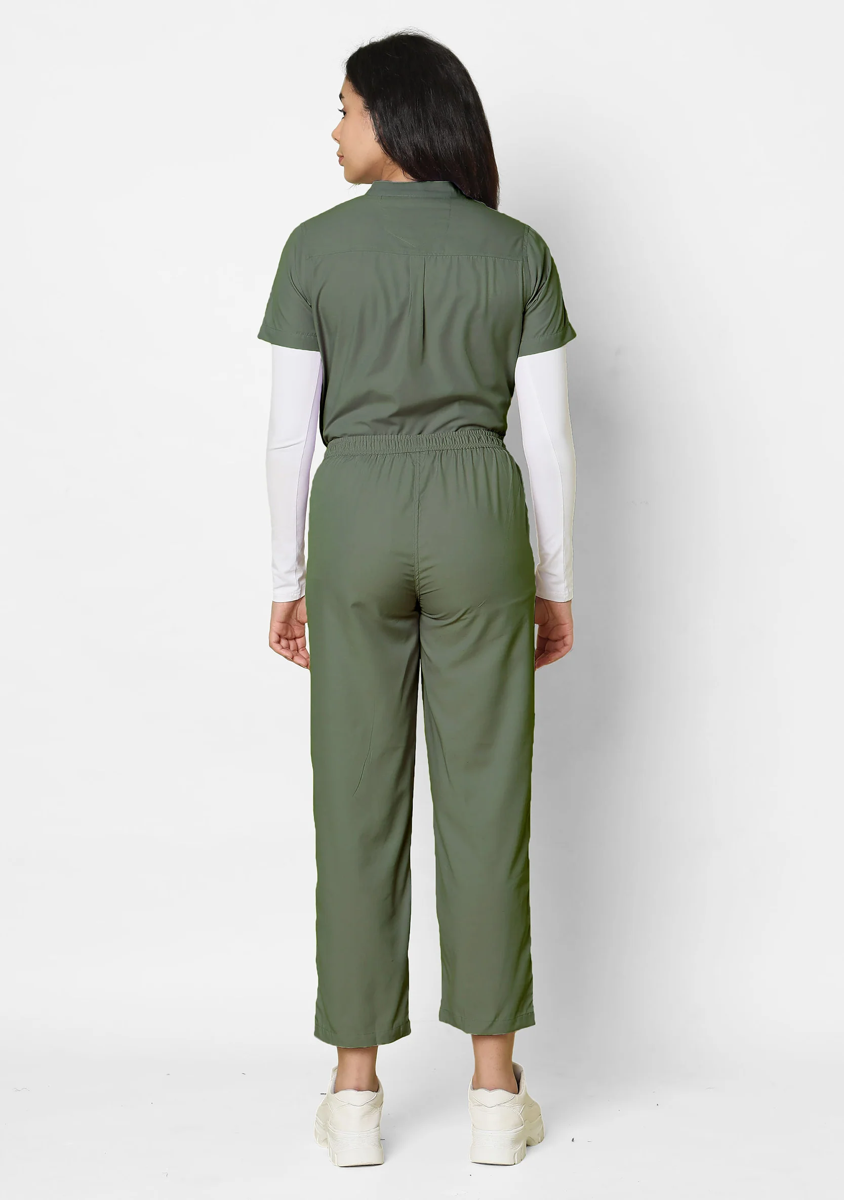 Classic Women's Mandarin Collar (Olive) Plus Size Scrub - Image 4