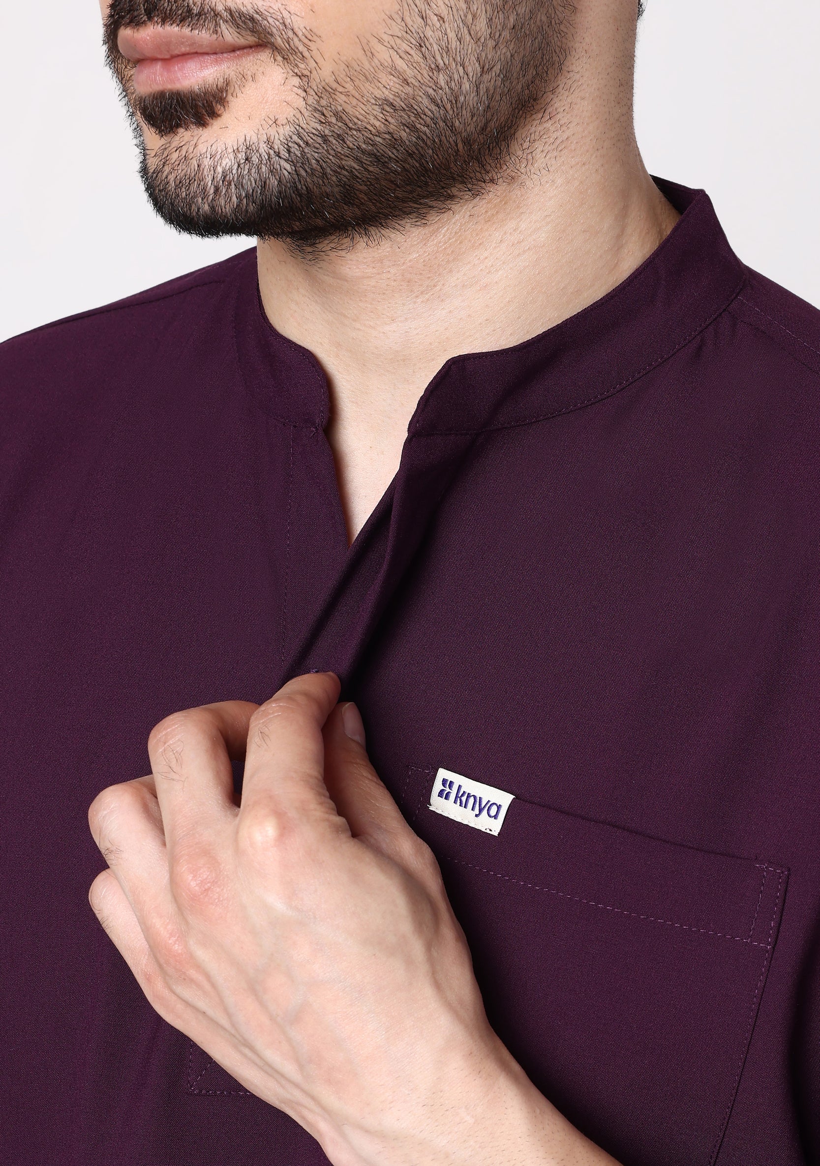 ecoflex™ Men's Mandarin Collar (Wine) Scrubs - Image 2