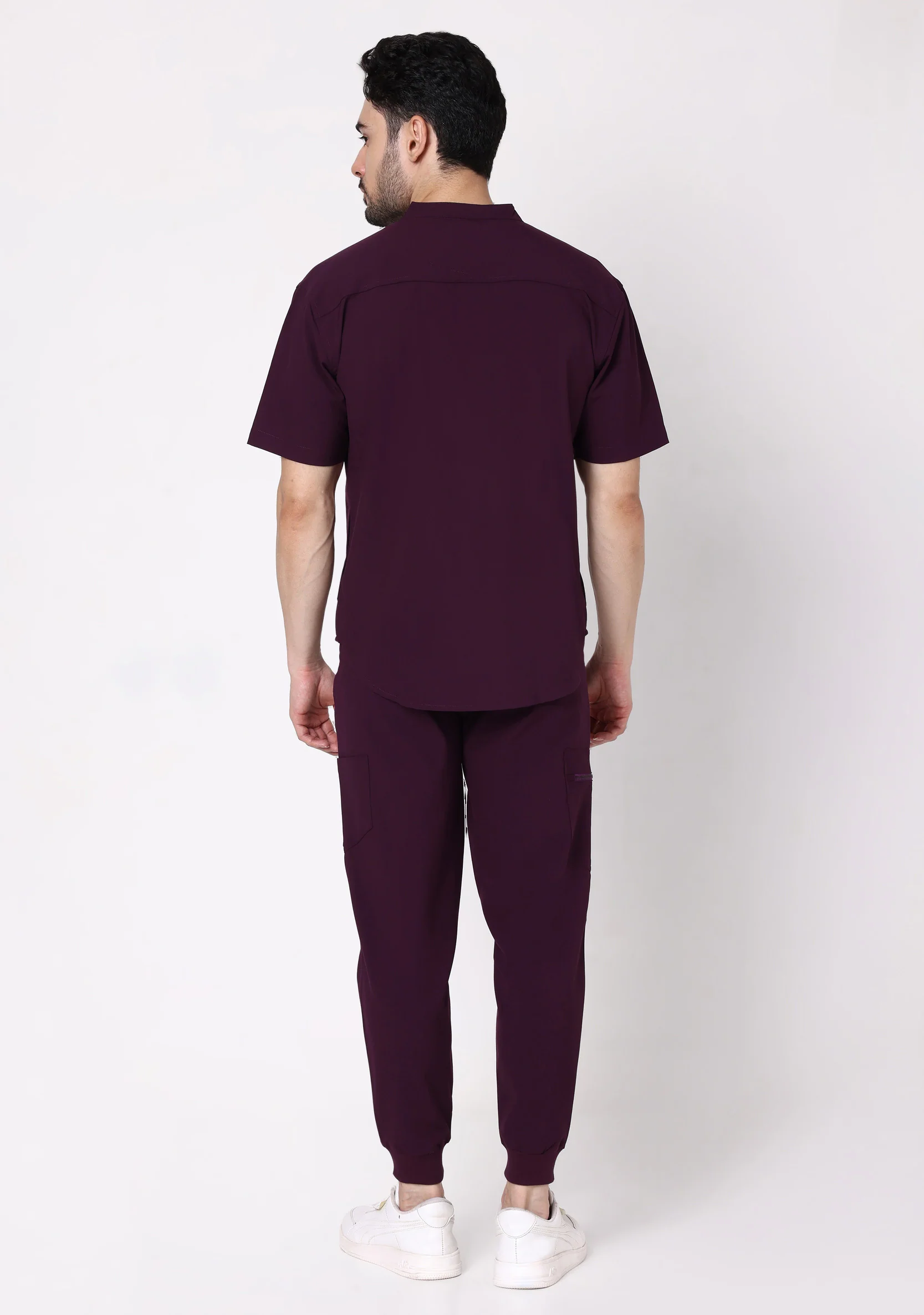ecoflex™ Men's Mandarin Collar (Wine) Scrubs - Image 6