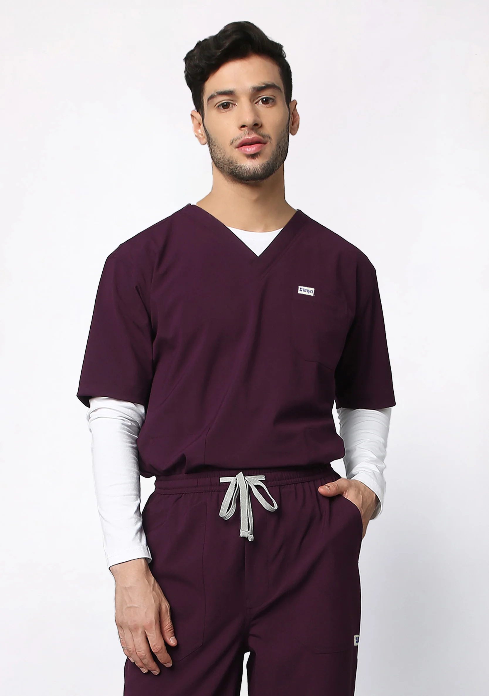 ecoflex™ Men's V-Neck (Wine) Plus Size Scrub - Image 4