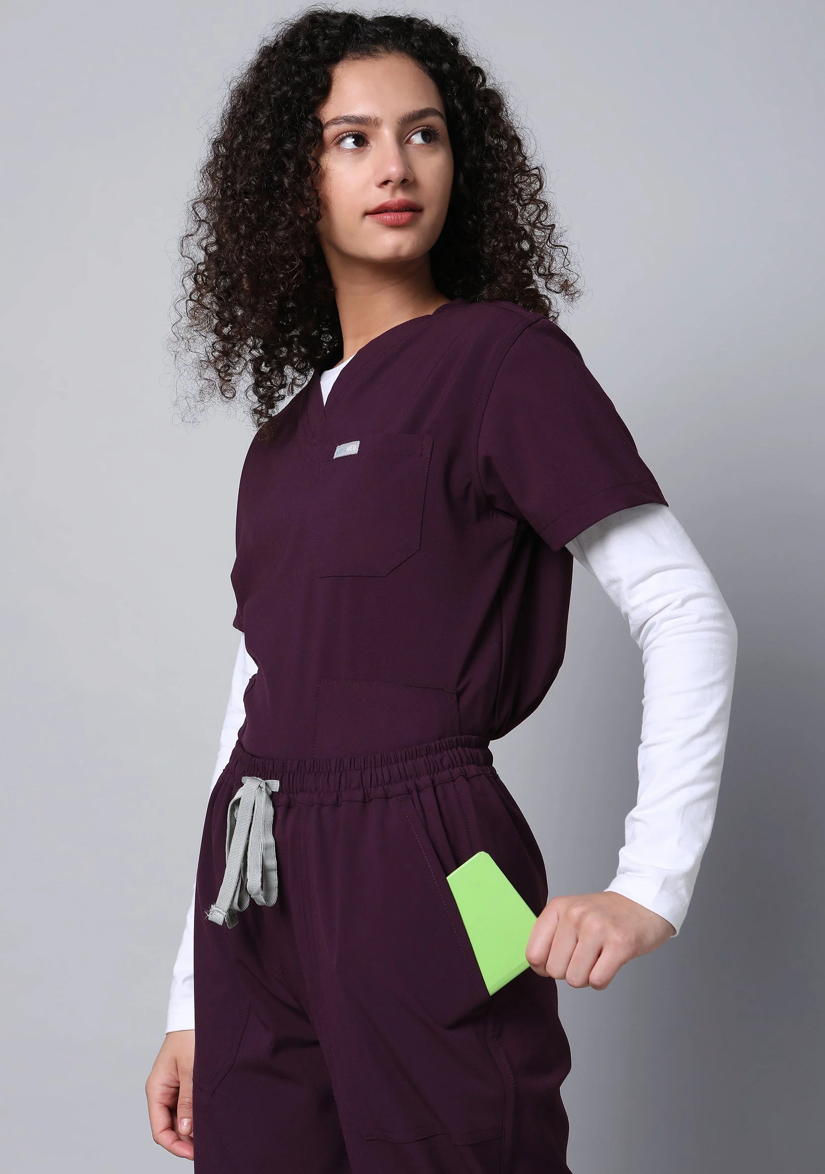 Ecoflex Women's 3 Pocket (Wine) Scrub Top