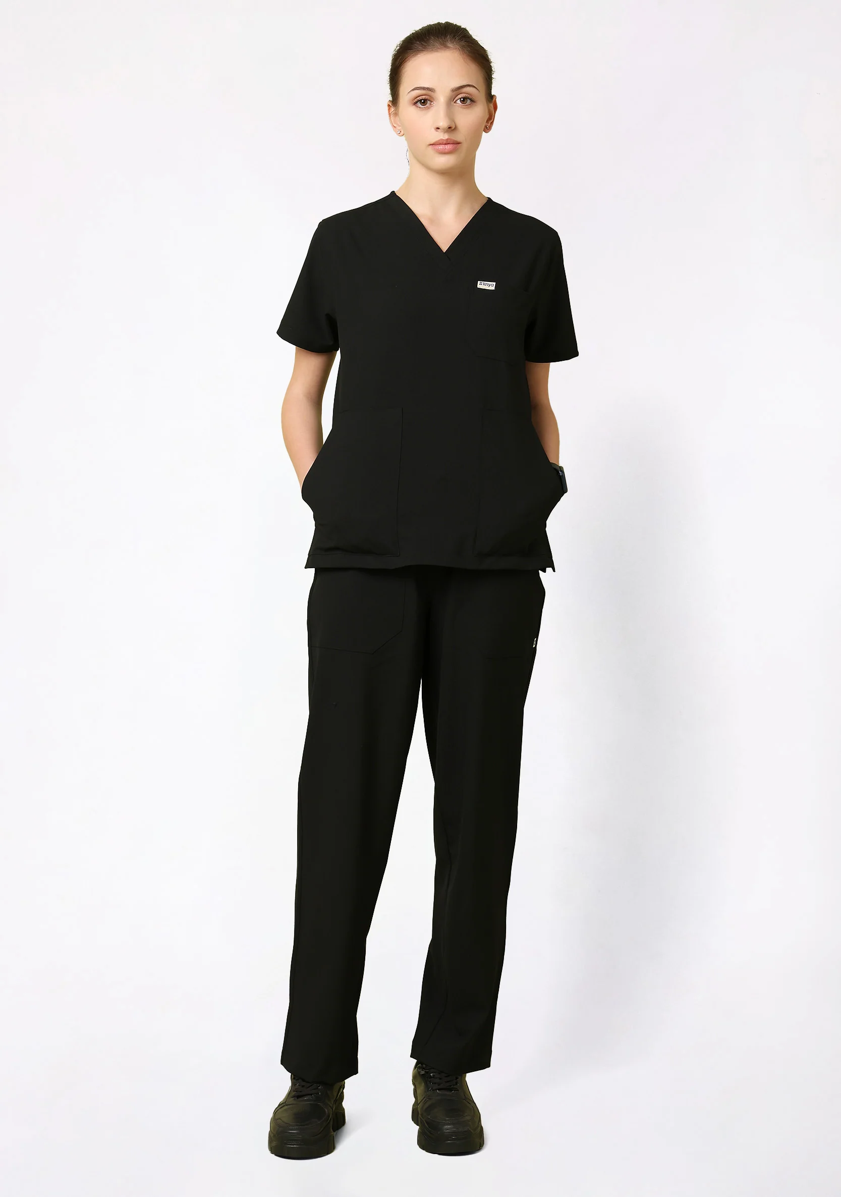 ecoflex™ Women's V-Neck (Black) Scrub - Image 6