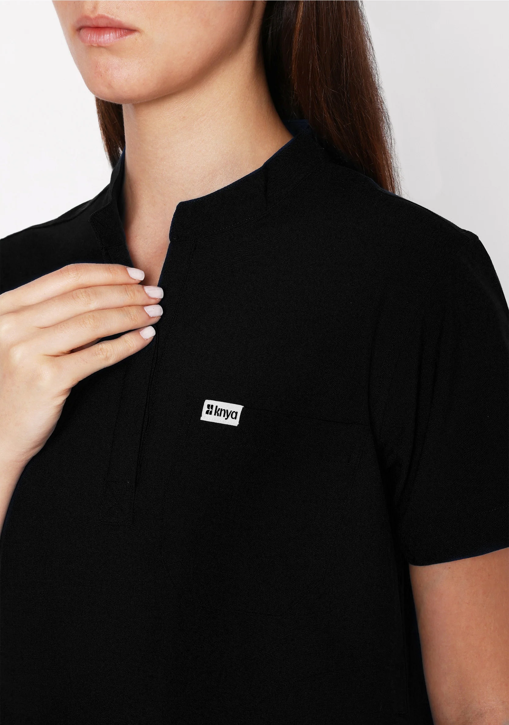 ecoflex™ Women's Mandarin Collar (Black) Scrubs - Image 2