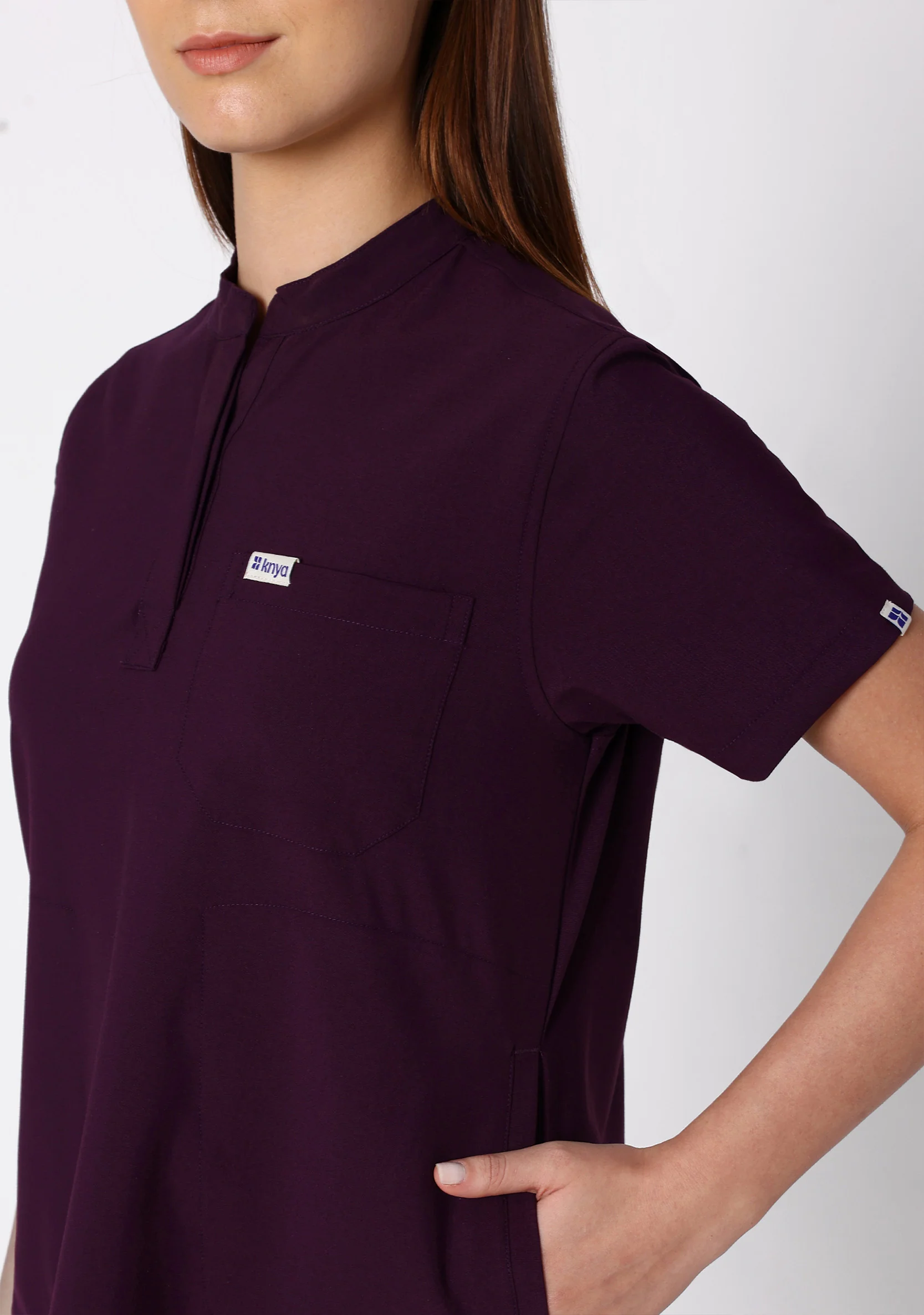ecoflex™ Women's Mandarin Collar (Wine) Scrubs - Image 2