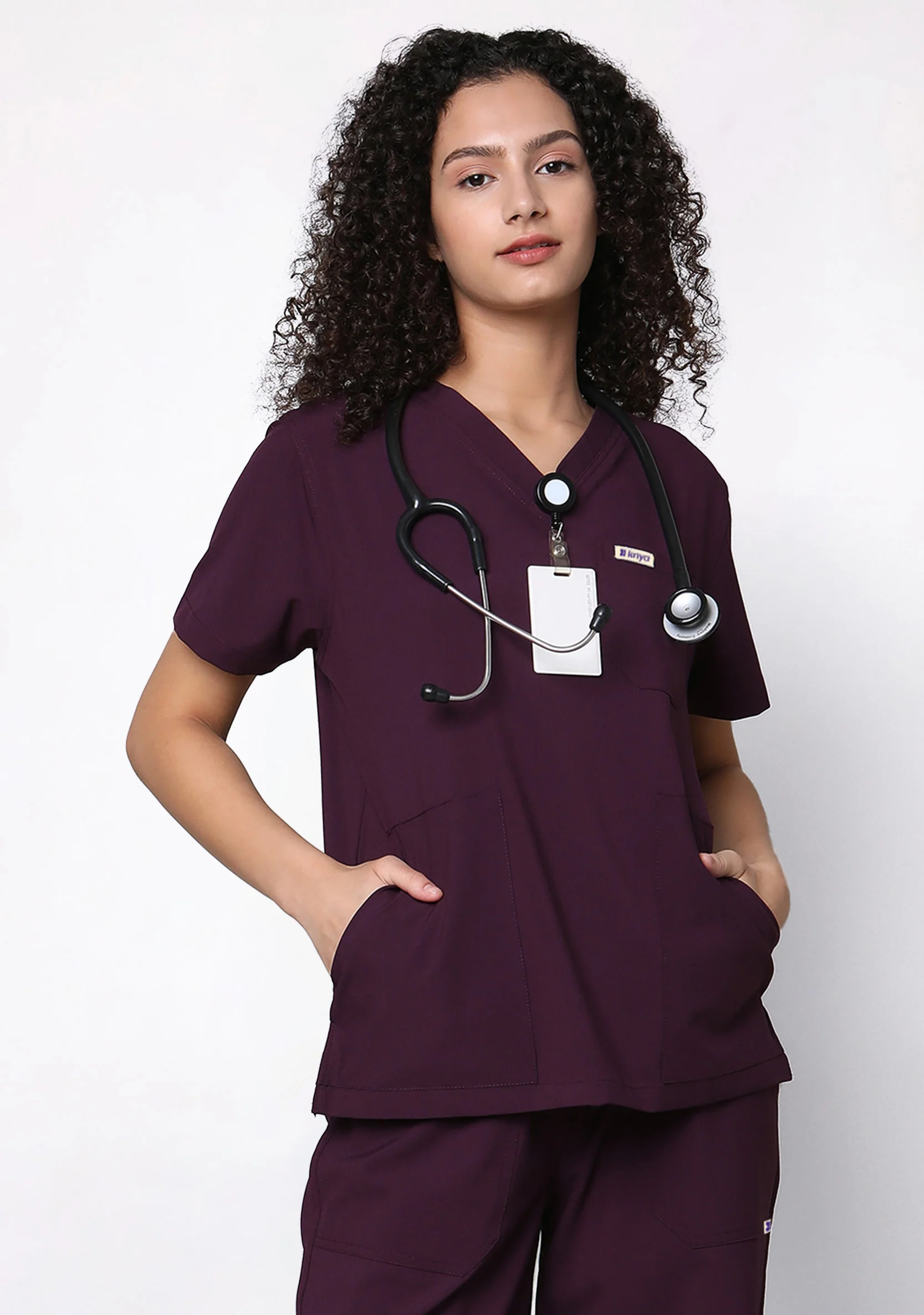 ecoflex™ Women's V-Neck (Wine) Plus Size Scrub - Image 4